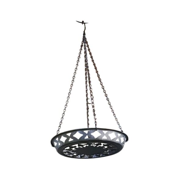 Black Metal Hanging Planter Basket with Decorative Chains Indoor Outdoor Rustic - Picture 2 of 6